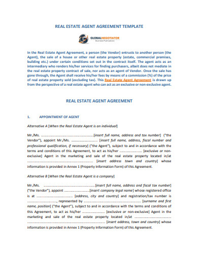real estate agent agent agreement template