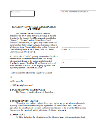 real estate mortgage subordination agreement