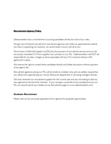 recruitment agency policy template