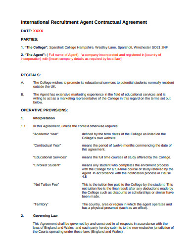 recruitment agent contractual agreement template