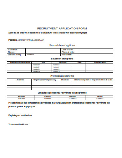10+ Recruitment Application Form Templates in PDF | MS Word