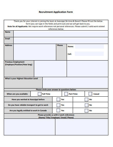recruitment application form in pdf