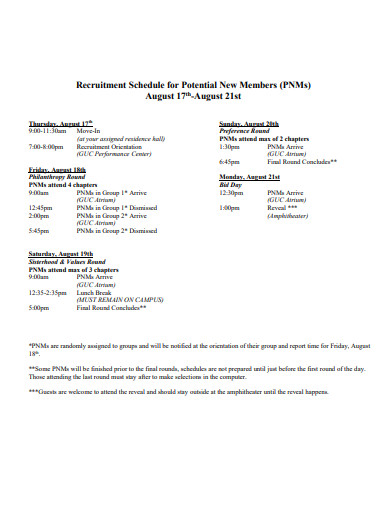 6+ Recruitment Schedule Templates in PDF | MS Word