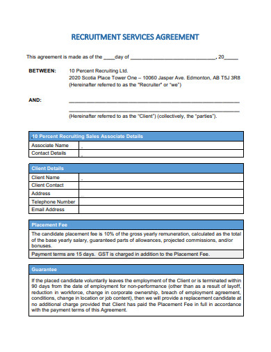 10  Recruitment Services Agreement Template in PDF MS Word