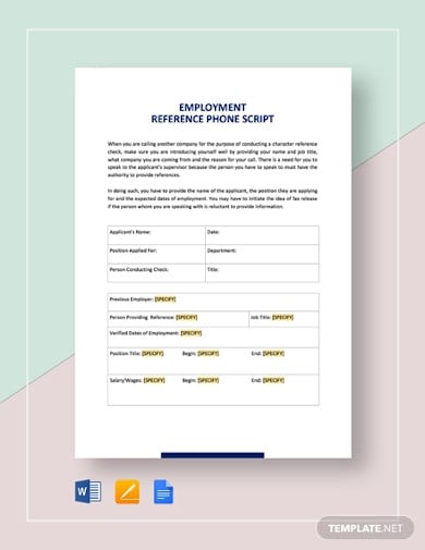 reference check phone script form template