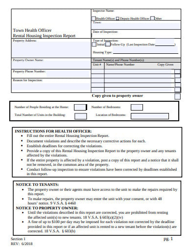 rental housing inspection report form template
