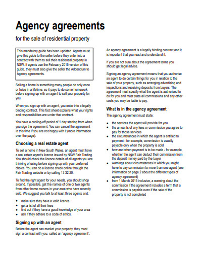 residential property sale agency agreement template