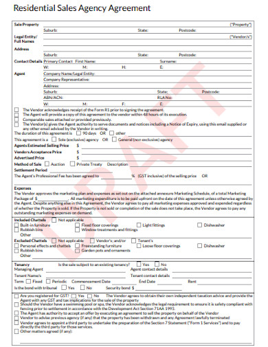 residential sales managing agency agreement template
