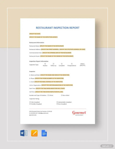 restaurant safety inspection report template