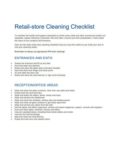 retail store cleaning checklist