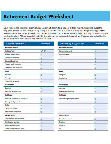 Free Printable Retirement Budget Worksheet