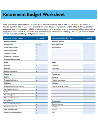 11 Retirement Budget Worksheet Templates In PDF DOC