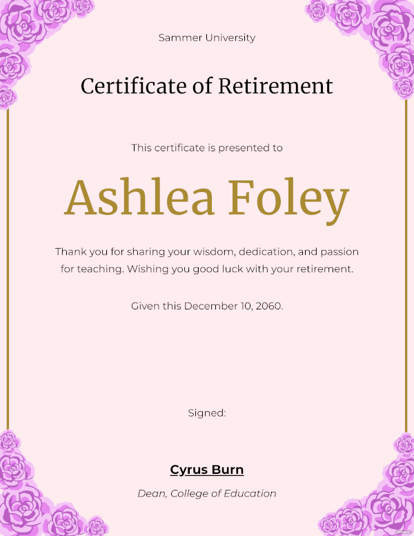 13+ Retirement Certificate Templates - DOC, PDF