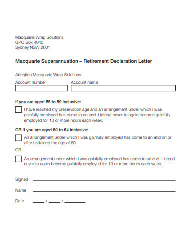 retirement declaration letter