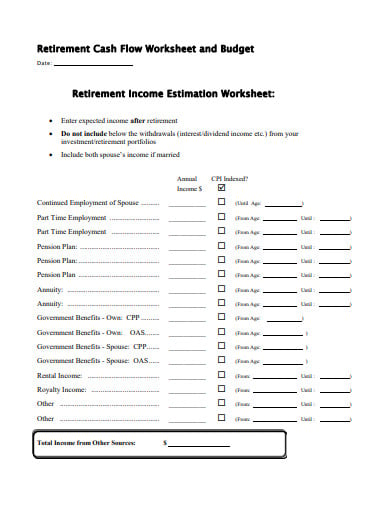 retirement household cash flow worksheet and budget template
