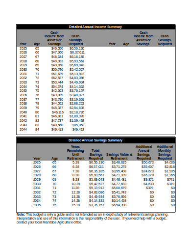 retirement income budget planner format