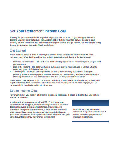 retirement income goal template