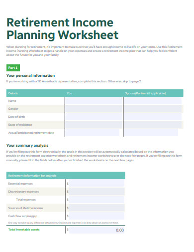 retirement income planning budget worksheet