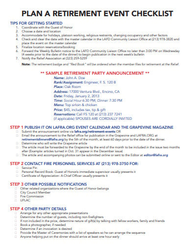 retirement party checklist example