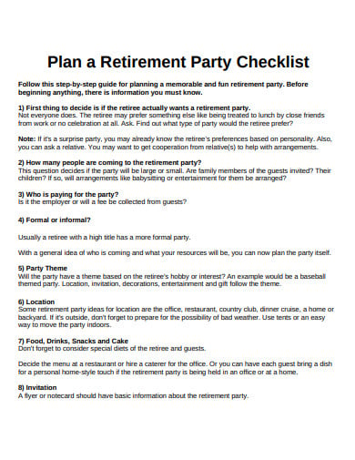 retirement party checklist template