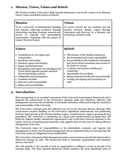 risk appetite statement example