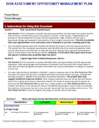 risk assessment experience questionnaire template