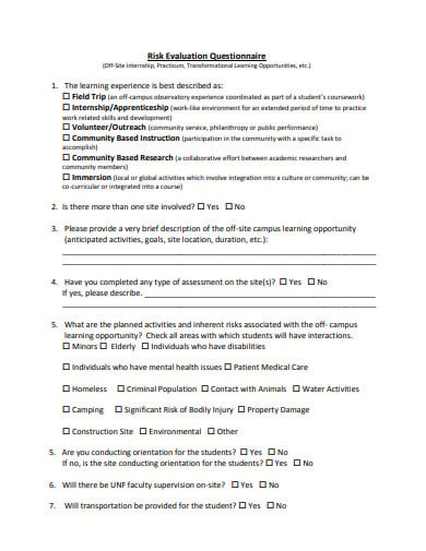 risk evaluation questionnaire template