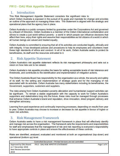 risk management appetite statement template