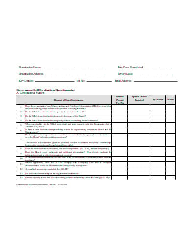 risk self evaluation questionnaire example