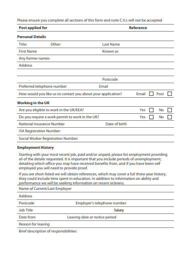 safer recruitment application form template
