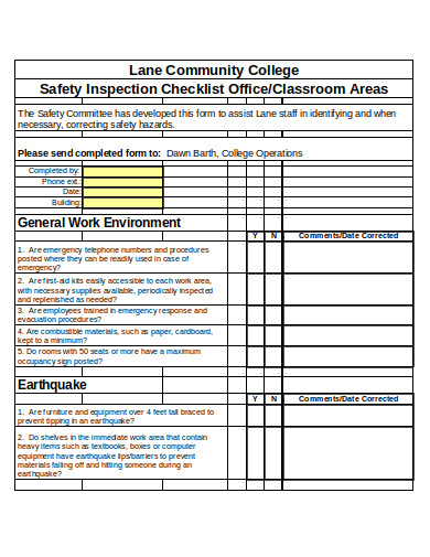 safety inspection office checklist in xls