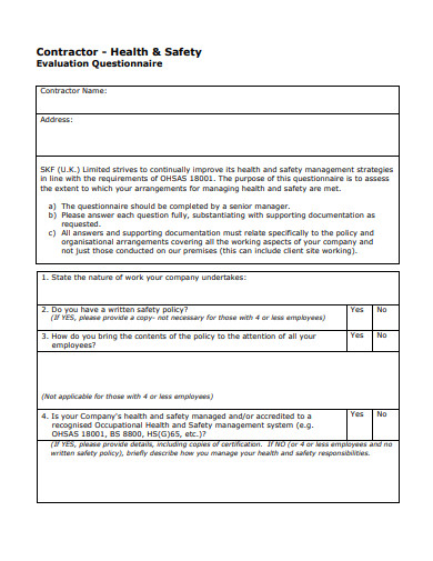 10+ Risk Evaluation Questionnaire Templates in PDF | MS Word