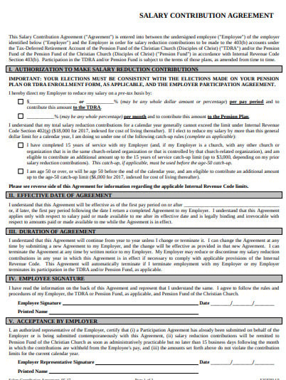 salary contribution agreement template