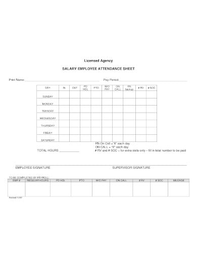 salary employee attendance sheet template