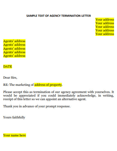 sample agency termination letter