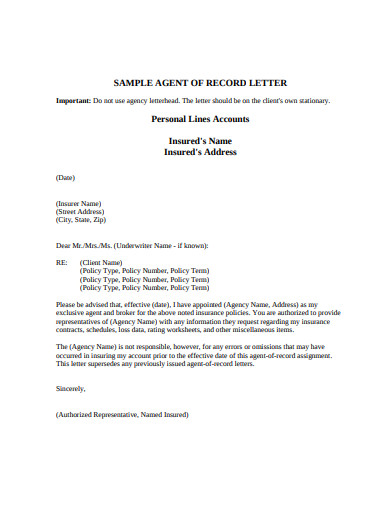 11 Agency Of Record Letter Templates In Doc PDF