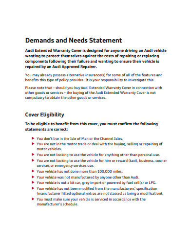 sample demands and needs statement