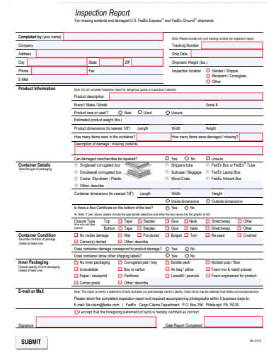 sample inspection report form template