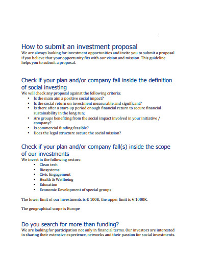 sample investment opportunity proposal template
