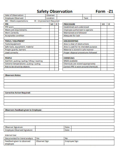 sample job safety observation form