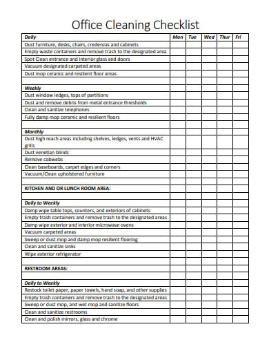 sample office cleaning checklist