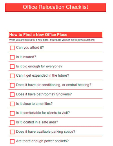 sample office relocation checklist