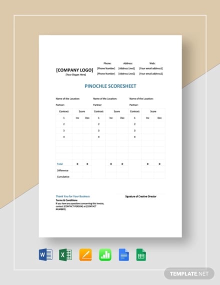 sample pinochle score sheet template