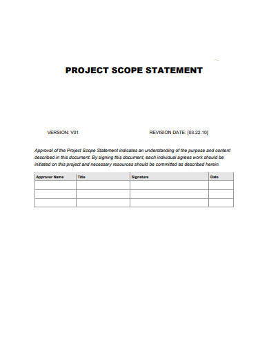 sample project scope statement template