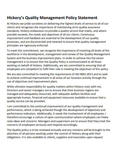 sample quality management policy statement