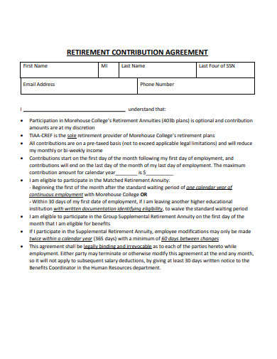sample retirement contribution agreement