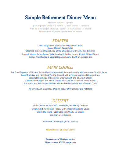 8 Retirement Dinner Menu Templates In PDF Free Premium Templates