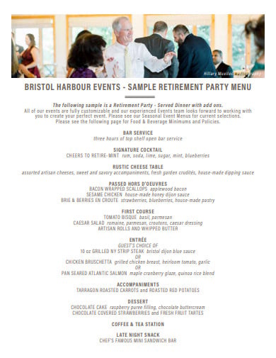 sample retirement party menu template