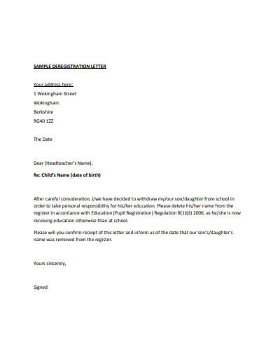 sample school deregistration letter template