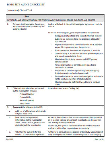 sample site audit checklist template